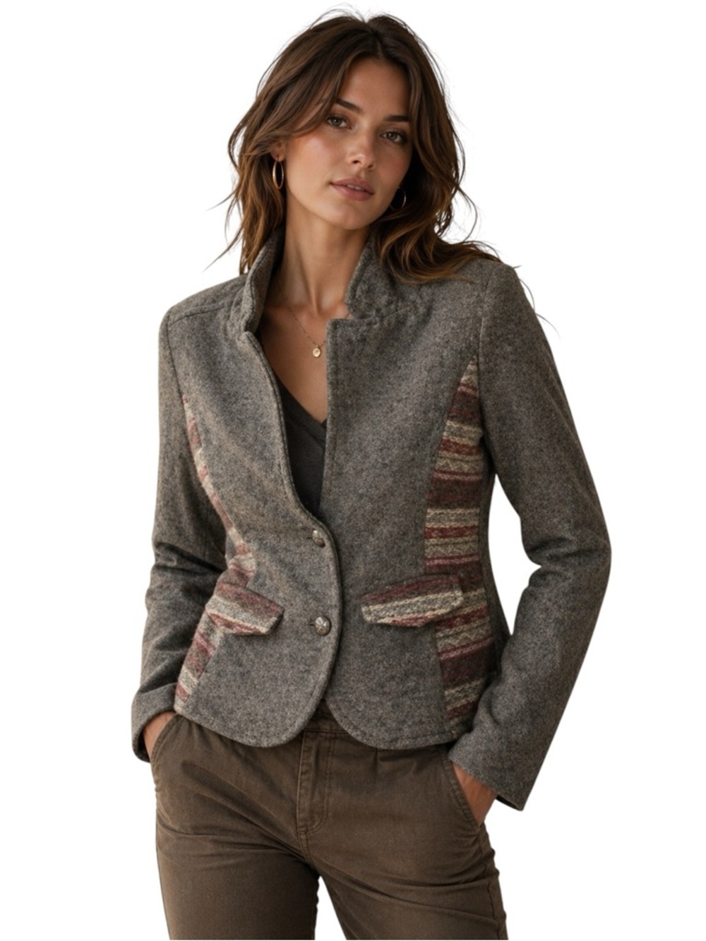 Anthropologie Ett Twa Gray Blazer with Striped Details